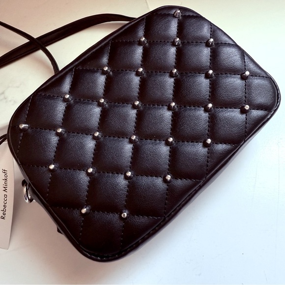 NWT Rebecca Minkoff Vegan Leather Black Quilted Studded Crossbody Bag - Picture 6 of 7